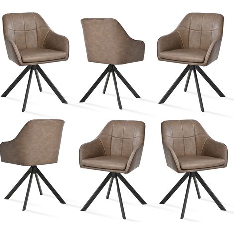 Goeurvant Sedie Girevole Moderna con Cuscino Doppio Spesso, Schienale Ampio e Braccioli Ergonomici - Set di 6 - Marrone scuro (1/5)