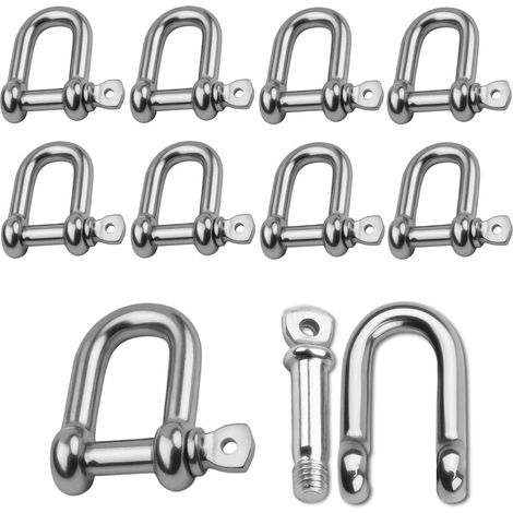 10 Pièces Manille M6 Manille en Acier Inoxydable 304, Manille de Levage avec Anneau en D, Pour Marine et Fixation, Résistance à la Corrosion, Connexion Sécurisée (1/5)