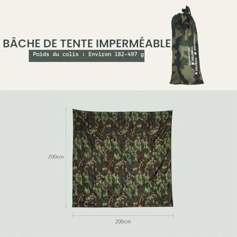 Abri de camping imperméable en bâche, tente de pluie portable et légère en moquette camouflage imperméable pour l'extérieur (1/3)