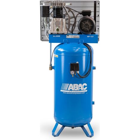 Abac – Compresseur d'air vertical bi-étagé 5,5 CV 200 litres – Débit 40 m3/h – Pression 11 bar – Moteur à courroie 400 V Tri - B5900B