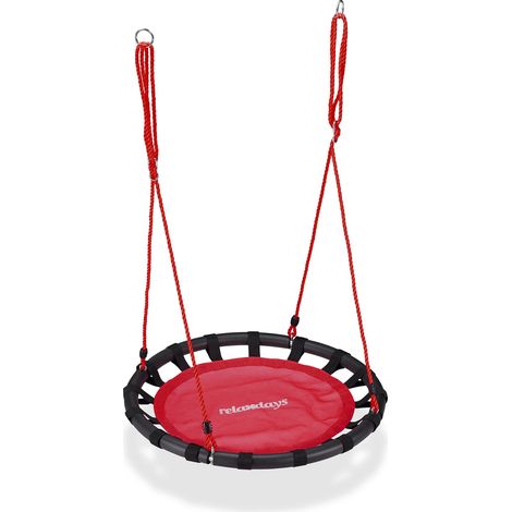 Relaxdays Nest Swing, Round Hanging Swing for Children, Height-Adjustable, Ø: 80 cm, For up to 100 kg, Red (1/5)