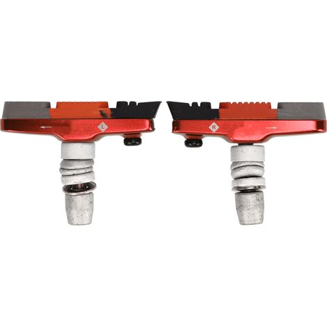 1 paire de plaquettes de frein de vélo avec rainures d'évacuation, en caoutchouc, pour VTT et vélo de route, rouges. (1/5)