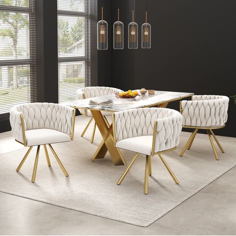 Silla de comedor giratoria 360° lote de 4 en terciopelo, patas metálicas doradas, beige DESVIAE (1/5)