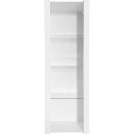 Hohe Vitrine in Weiß Hochglanz mit LED und 3 Glasböden, 55 x 38 x 166 cm (1/5)