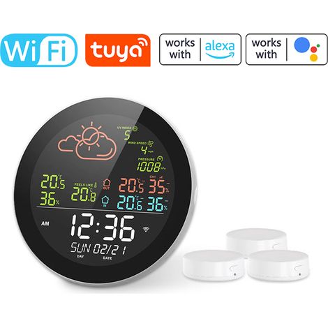 Stazione meteorologica multifunzione Tuya con Wi-Fi, display digitale a colori, temperatura interna/esterna, igrometro, previsioni del tempo, stazione meteorologica (1/5)
