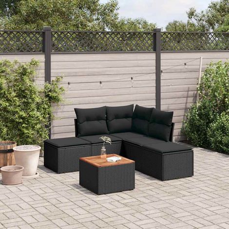 vidaXL Set de sofás de jardín 6 piezas y cojines ratán sintético negro (1/5)