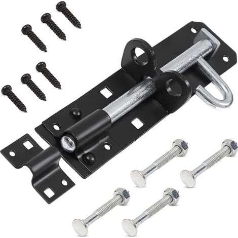 Verrou à pêne dormant ZAVIA Brenton Pêne de porte coulissant de 152 mm (6 pouces) avec revêtement en poudre noir pour portes en bois Verrou robuste pour portes de jardin, abris de jardin, granges et (1/5)