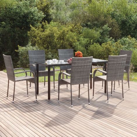 vidaXL Set da Pranzo da Giardino 7 pz Grigio in Polyrattan (1/5)