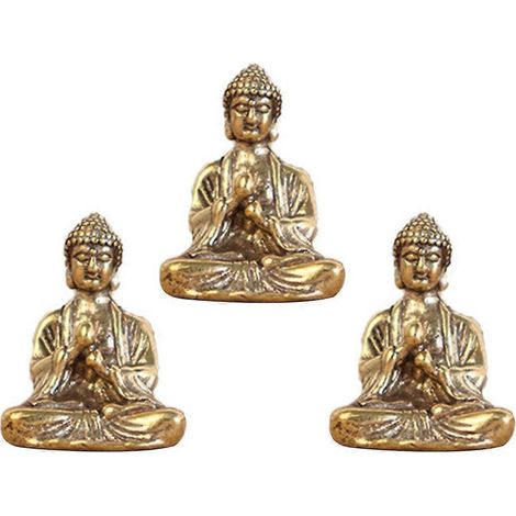 Lot de 3 mini statues bouddhistes de style rétro, décorations de bureau.-3.00X2.20X0.50CM (1/4)