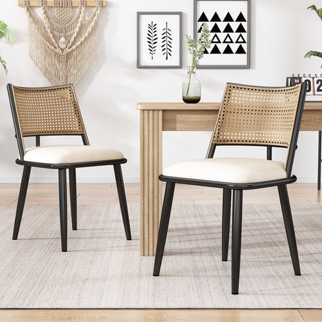 MEUBLIV 4 Esszimmerstühle 48x50x80 cm schwarz – Rattanlehne, PU-Sitz (1/5)