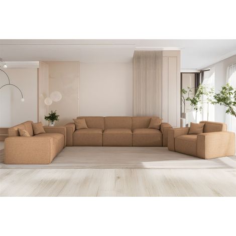 Sofaset Designersofa CELES PREMIUM 3-2-1 in Stoff Artico Rostbraun