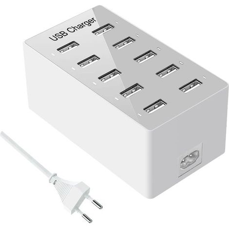 Cargador USB multipuerto,estación de carga USB de 10 puertos,cargador de pared USB,cargador USB de escritorio (1/5)
