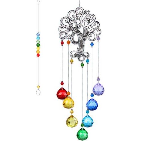Catturatore di sole in cristallo, sfera prisma a colori Chakra, albero della vita, ornamento sospeso per finestra, pendente arcobaleno (1/5)