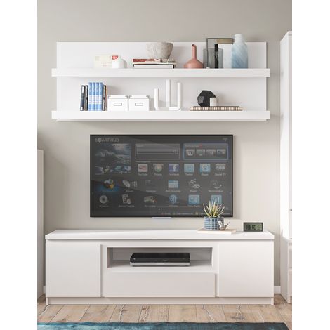 TV-Möbel Kombination aus Lowboard und Wandboard in weiß FORTALEZA-129, B/H/T ca. 165,4/200/45 cm (1/4)