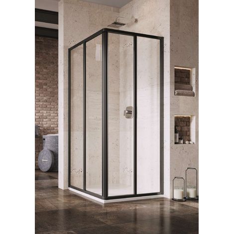 Ravak Supernova - Puerta de ducha SRV2-90 S, 87-89 cm, negro/cristal transparente 14V703O2Z1