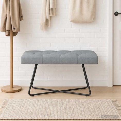 vidaXL Banc avec capitonnage bouton Gris clair 80 x 40 x 46 cm Tissu (1/5)