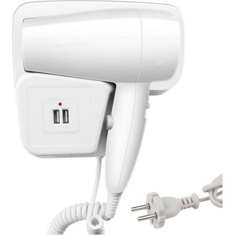 Sèche-Cheveux Mural - 1200 W - 2 Vitesses - Chaud/Froid - Protection Contre La Surchauffe - 1 Pièce