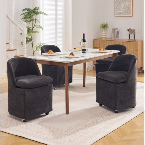 Lot de 2 chaises de salle à manger grises en chenille pivotantes et faciles à déplacer – 53 x 53,5 x 78,5 cm (1/5)