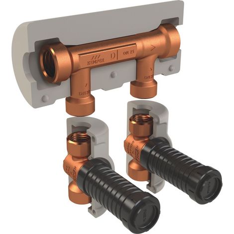 Kemper KHS Venturi-Strömungsteiler-Gruppe dynamisch, UP, DN 20/20/20 IG, PN 16, 90 Grad C, mit Dämmschale, Figur 650 00