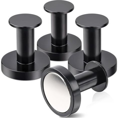 Lntyq Lot de 4 crochets magnétiques extra puissants - 36 mm - Haute performance - Noirs - Aimants en néodyme - Extra puissants - Crochets de cuisine pour camping, garage, cuisine (1/5)