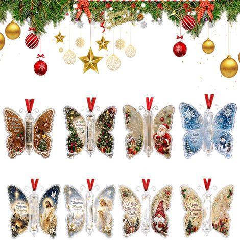 Irovami Ornement papillon porte-monnaie de Noël en acrylique avec fente pour carte cadeau, décoration festive à suspendre pour les fêtes, idée de cadeau en argent pour le sapin de Noël, B (1/5)