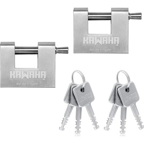 71/60-2PS Lot de 2 cadenas en forme de D en acier inoxydable avec clé en acier inoxydable pour porte de garage, conteneurs, abri de jardin, casier et entrepôt (6,3 cm, avec clés identiques (1/5)
