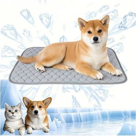 Kühlmatte für Hunde, Kühlmatte für Haustiere, selbstkühlende Eismatte für Katzen und Welpen, für Zuhause und unterwegs, 70 x 55 cm, groß, grau (1/5)