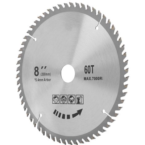 Disque de coupe pour scie circulaire 8 x 60 dents, 200 mm, en carbure cémenté, pour le travail du bois. (1/5)