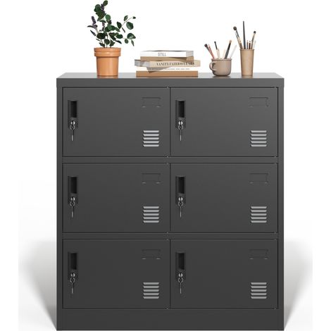 Pour bureau, école ou maison, rangement sécurisé avec armoire métallique 6 casiers noirs à serrure et ventilation (1/5)