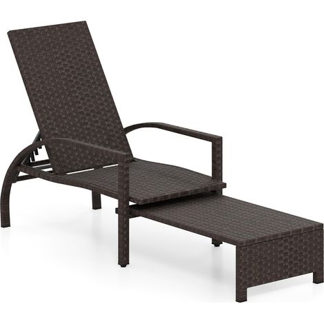 COSTWAY Lettino Prendisole Da Giardino,Sdraio Da Esterno,Sedia A Sdraio,Poltrona Reclinabile,Schienale Regolabile 6 Posizioni,Rattan,Poggiapiedi Estraibile,Br (1/5)