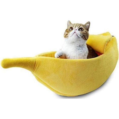 Coussin nid pour animal en forme de banane, panier chaud pour chat et petit chien, jaune, taille M (1/5)