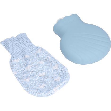 Bouillotte en silicone anti-explosion avec housse tricotée, idéale pour la vie de famille, 245 ml, bleue (1/5)