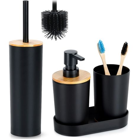 Badezimmer-Set + Toilettenbürste schwarz 4-teilig. (1/5)
