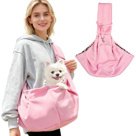Beutel für den Transport von Hunden, umkehrbares kleines Bandoulière-Beutel für Chat, Rose Porte Chien Ventral, mit Poche und Crochet (1/5)
