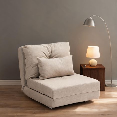 Canapé convertible beige en lin 60 x 80 x 56 cm (1/5)