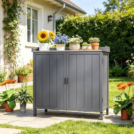 Gartenschrank 98 x 48 x 95,5 cm aus Tannenholz und verzinktem Metall, grau OKMYHOME (1/5)