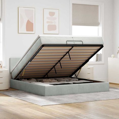 Ottoman-Bett mit Matratze Hellgrau 200x200 cm Samt (1/5)
