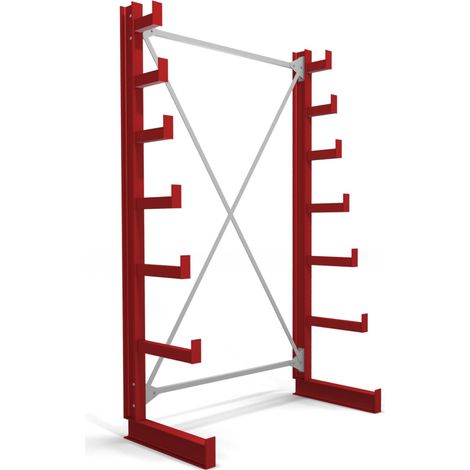 STIER Kragarmregal einseitig 1 Feld mit 6 absteigenden Ebenen 1300x2000x500mm feuerrot (1/4)