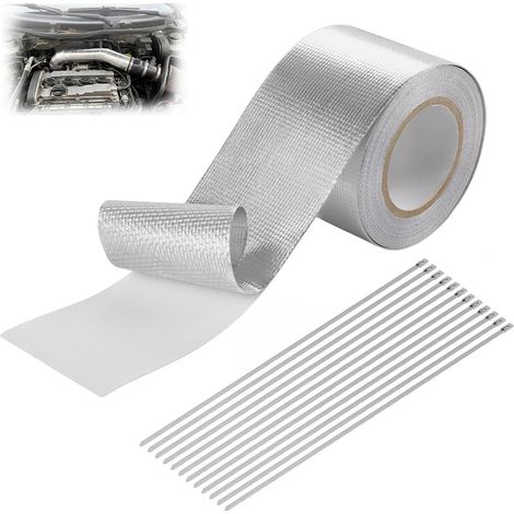 10M x 5cm Bande Thermique Echappement, Ruban Isolant Thermique Autoadhésif en Aluminium Résistant à la Chaleur Protection de Tuyau d'Échappement avec 12 Colliers de Serrage pour Voiture (1/5)