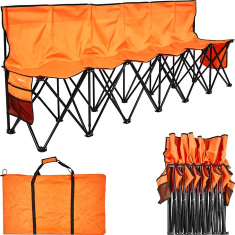 VEVOR Banc pliant portable a 6 places, banc de camping pliable avec poches de rangement et sac de transport, siege lateral leger avec dossier pour football, baseball et evenements en plein air, orange