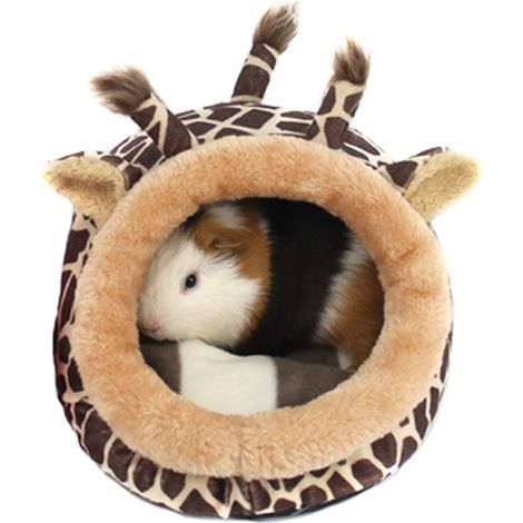 Lit pour animaux en peluche douce avec coussin amovible pour hamster, hérisson, cochon d'Inde, chaton (girafe, L) (1/5)