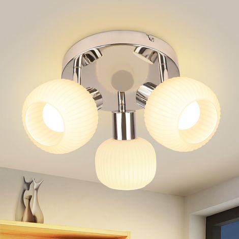 GBLY Plafoniera rotonda bianca con 3 faretti da soffitto - Plafoniera a 3 lampadine, faretto da interno, paralume in vetro, lampada da corridoio moderna, attacco E14, faretto vintage (senza lampadina)