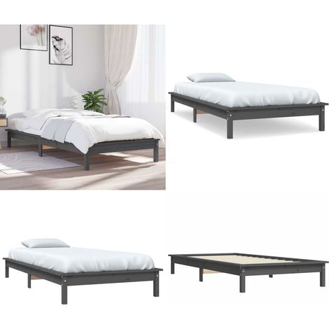 Massivholzbett Grau 90x200 cm Kiefer - Holzbettrahmen - Massivholzbette - Kiefernbett - Doppelbett - Bettgestell - Home & Living (1/5)