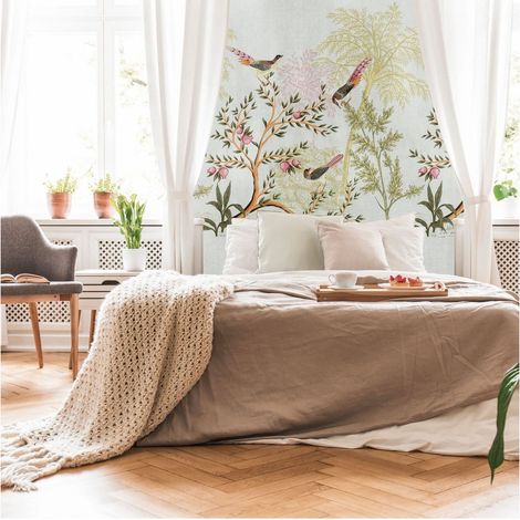 Photo wallpaper Profhome 398741 hot embossed non-woven wallpaper smooth with birds pattern matt grey green pink brown 1.59 m x 2.8 m (1/4)