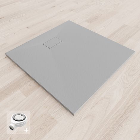 BAYA Receveur de douche 90 x 90 cm Gris extra-plat aspect pierre + bonde incluse