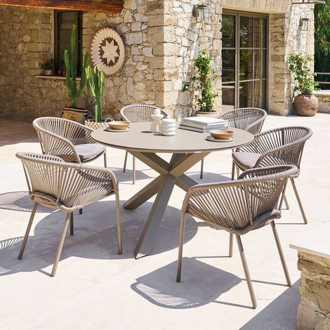 Table de jardin 6 places Oryon D130cm café - Hespéride
