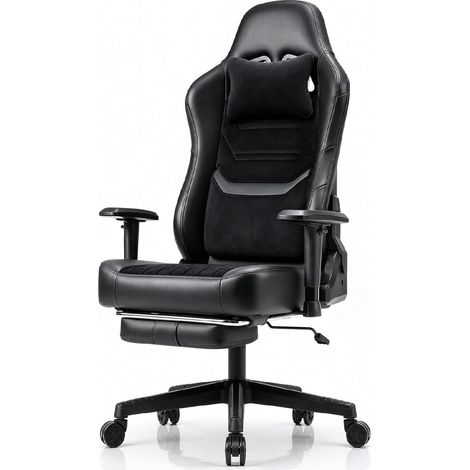 Chaise Gaming pour Adultes (Grand Et Haut), Charge Jusqu'à 200 Kg, Chaise De Bureau Ergonomique Lourde avec Accoudoirs 2D, Repose-Pieds, Chaise De Bureau Réglable De 90 À 160 °, Noir Mat (1/5)