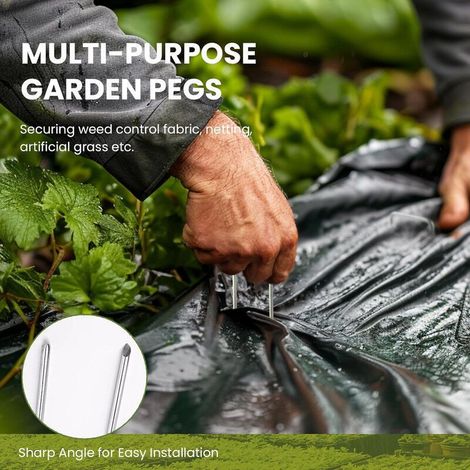 Lot de 100 Piquets de Fixation pour Jardin - 150x40mm Ø 0.25mm Piquets de Fixation en Acier Galvanisé Forme de U pour Toiles de Paillages, Grillage et Filets (1/3)
