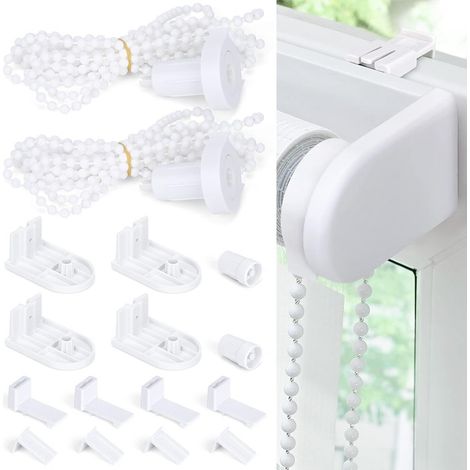Nouveau kit de 16 pièces comprenant des têtes de commande pour stores enrouleurs de 17 mm, une tête sans perçage et une chaînette à billes de 2 mètres.