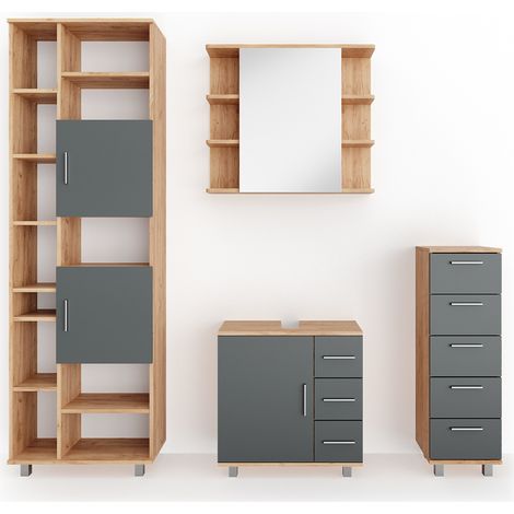 Set mobili bagno Ilias, Rovere, 4 parti, Vicco